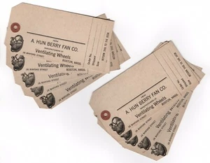 10 ETIQUETAS DE 1910 DE UN FAN CO RUEDAS DE VENTILACIÓN HUN BERRY BOSTON MA DENNISON MFG - Imagen 1 de 3