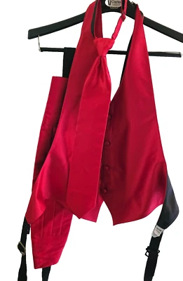 Chaleco Chaleco Formal Para Hombre Adolescente Niño 3 piezas ROJO Faja Preatada Corbata Elegante Foto 1 de 4