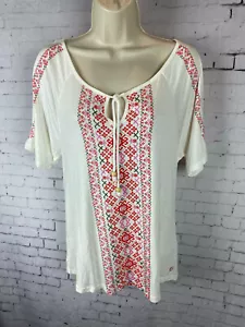 Top de hombro frío S.Oliver para mujer talla 4/6 blanco rojo estampado azteca *DEFECTO (AAE) - Imagen 1 de 10
