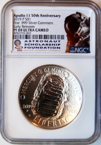 2019 P Apollo 11 50th Anniversary Commemorative $1 Silver Proof NGC PF69 E Rel Cover
