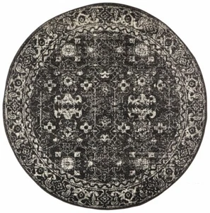 Charcoal Round Rug Floor Mat Circle Carpet Traditional Modern Design New 3 Sizes - Picture 1 of 9