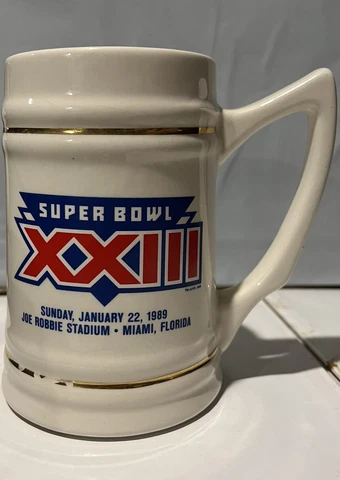 Vintage 1989 NFL Super Bowl XXIII 23 Beer Stein Mug With Handle Minor Crack Cover