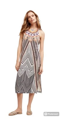 HD in Paris Anthropologie Solstice Geometric Print Silk Midi Dress Size 4 Boho - Image 1 of 4