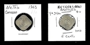 Netherlands Antilles-Curacao - Two 5 Cent coins - 1943 - AU & BU - Picture 1 of 2