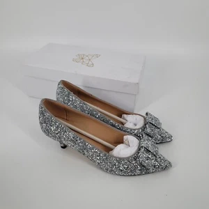 Age of Innocence NEW London Jacqueline Silver Glitter Bow Pumps Size 37 - Picture 1 of 10