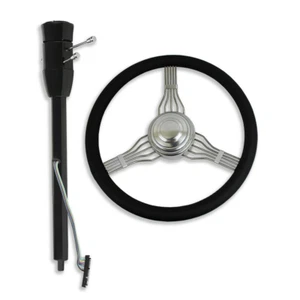 30" Tilt Manual Steering Column Black & 15" Wheel Built-in Adapter w/Horn Button - Imagen 1 de 10