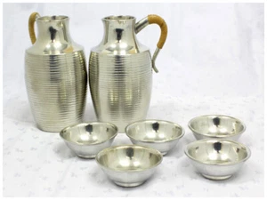 Sake set Silver Sake set 7-piece set Tokkuri Inoguchi used - Picture 1 of 9
