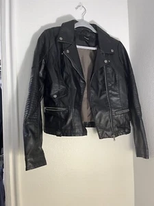 Vero Moda Black faux leather moto biker jacket Womens Size M - Picture 1 of 9