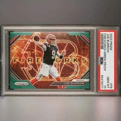 Joe Burrow 2023 Panini Prizm Fireworks Green Refractor Bengals PSA 10 Gem Mint - Image 1 of 3