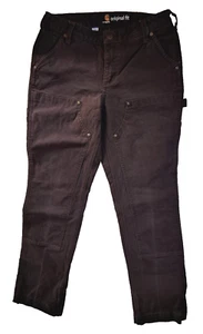 Carhartt Loose Fit Womens 8 Tall Brown Canvas Double Front Work Carpenter Pants - Picture 1 of 14