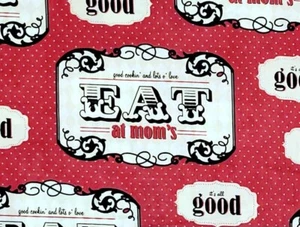 Eat at Mom's Diner Good Cookin' Red Cranston Fabric Cotton Quilting by the yard - Picture 1 of 6