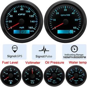 Velocímetro GPS negro 85 mm 160 MPH velocímetro presión aceite combustible temperatura voltímetro conjunto - Imagen 1 de 20
