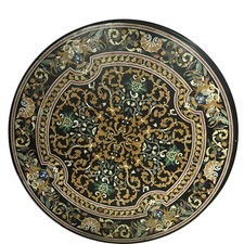 42" Black Marble Table Top Inlay Pietra dura​ Handicraft Work Home Decor