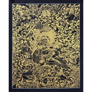 Schwarz und Gold Palden Lhamo Thangka Gemälde - Bild 1 von 8