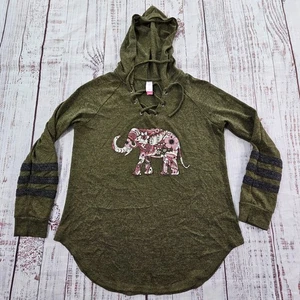 No Boundaries Elephant Green Hooded Lightweight Sweatshirt Juniors XL (15-17) - Picture 1 of 8