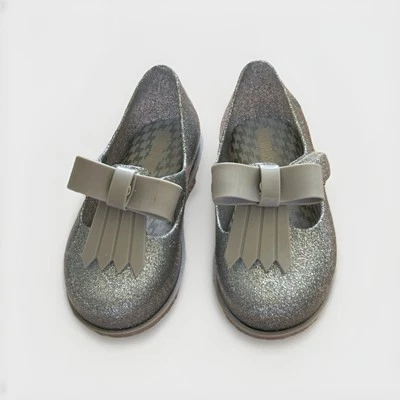 Mini Melissa Toddler Girl’s Size 7 Silver Glitter Bow Tassel Loafers Holidays - Image 1 of 4