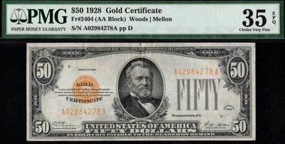 1928 $50 GOLD CERTIFICATE A02984278A P.M.G #35EPQ - Image 1 of 3