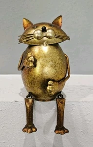 Escultura de aleación de cuidador de estante de gato de cobre dorado de metal 5" sentado - Imagen 1 de 7