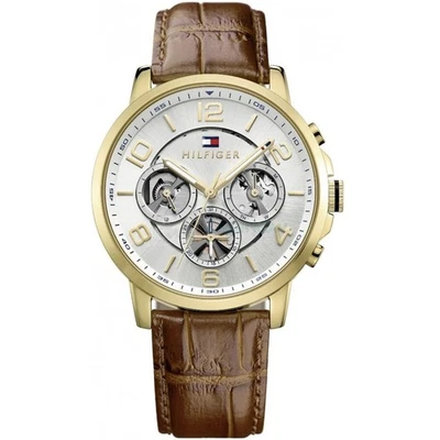 Tommy Hilfiger Men's Dress Watch 1791291 Silver Sunray Dial Brown Leather - Image 1 of 4