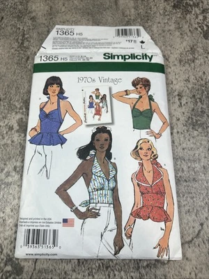 Simplicity 1365 Sz 6-14 Halter Summer Tops 70s Vintage Look Uncut Sewing Pattern - Image 1 of 3