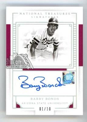 Tarjeta autógrafa Barry Bonds 2016 Panini National Treasures #20 01/10 Foto 1 de 2