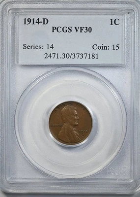 1914-D Lincoln Wheat Cent 1C PCGS VF30 - Image 1 of 4