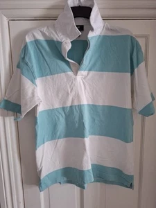 H&M Polo T Shirt Oversized Fit 100% Cotton White With Green Stripe Medium - Picture 1 of 7