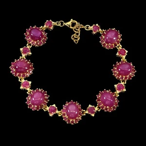 925 Sterling Silver Bracelet Oval Ruby 9x7mm Natural Gemstone Jewelry 7.5 Inches - Picture 1 of 14