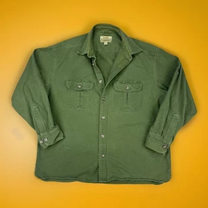 VINTAGE Cabelas Shirt Men XL Green Deerskin Soft Chamois Button Heavyweight  - Picture 1 of 6