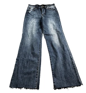 Judy Blue Damen Jeans Denim Wash Blau 9/29 Button Fly Raw Hem Straight Fit Neu mit Etikett - Bild 1 von 16