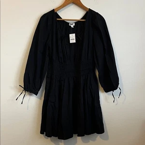 J. Crew Smocked-waist mini dress Womens Size 10 Black - Picture 1 of 8