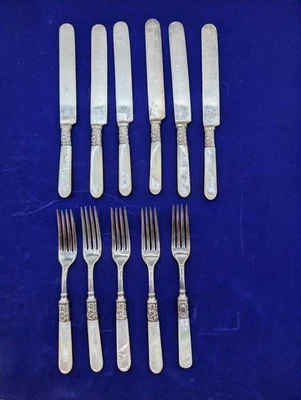 Cuchillos cubiertos plato de plata con mango de madreperla tenedores de postre de frutas - Juego 11 Foto 1 de 4