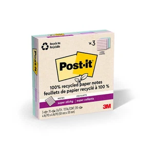 Post-it Recycled Super Sticky Notes 4" x 4" Wanderlust Pastels Collection Lined - Picture 1 of 9