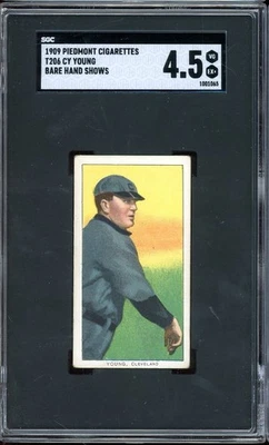 Cigarrillos Piedmont 1909-11 T206 béisbol Cy Young desnudo espectáculos de manos SGC 4,5 Foto 1 de 2