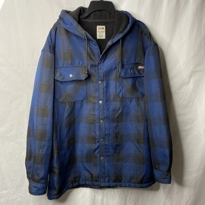 Dickies Jacket Mens Blue Plaid snap fleeced lined Hooded Coat 2XL (50-52} - Imagem 1 de 4