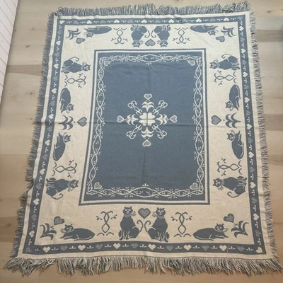 Manta tapiz de colección para gatos gatitos flecos azul claro/blanco Foto 1 de 4