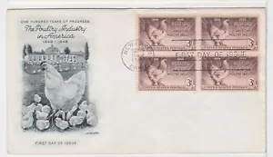 TurtlesTradingPost- Poultry Industry Progress 1948 FDC #968 Artmaster Block of 4 - Picture 1 of 1