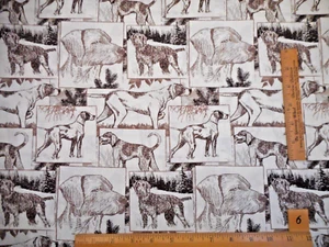 Dog Fabric By Yard Sketched Retrievers German SH Pointers Hunting Patch Cotton - Picture 1 of 2