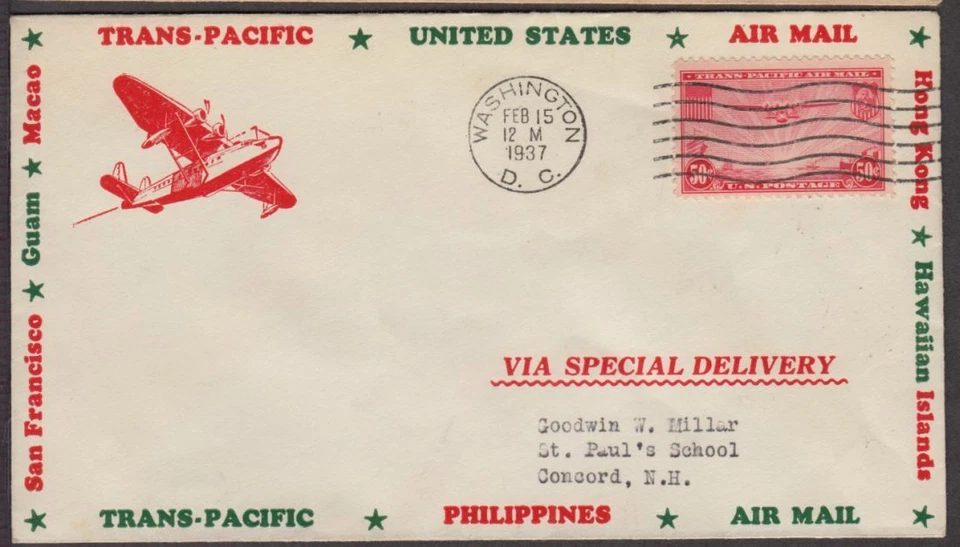 1937 Airmail 50c FDC Sc C22-33 Trans-Pacific Air Mail, H. E. Klotzback cachet - Image 1 of 1