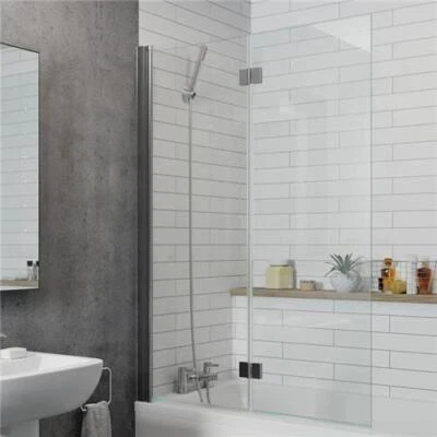 Square Two Section Bath Shower Screen 1000mm - Chrome 6mm Glass Thickness - Image 1 of 4