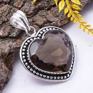 Valentine's Gift Smoky Topaz Gemstone 925 Sterling Silver Handmade Pendant 1.9" - Picture 1 of 3