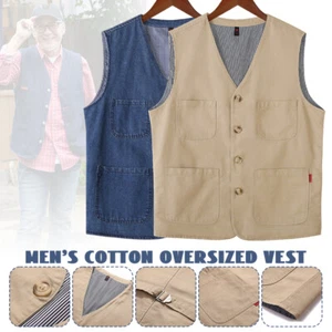 Men's Cotton Vest Multi Pocket Casual  Plus Size Vest Outdoor Fishing Tank Top - Picture 1 of 22
