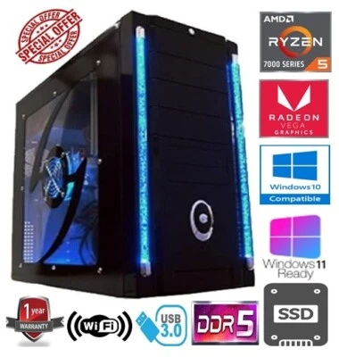 RYZEN 5 GAMING PC - AMD RYZEN 5 7600 AM5 32GB DDR5 RAM 1TB SSD RADEON GRAPHICS - Image 1 of 4