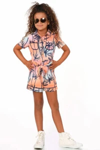 ❤️ NEW Hannah Banana Girls Tropical Palm Tree Sunset Summer Romper 7 8 16 ❤️ - Picture 1 of 2