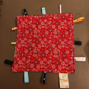 Red PAISLEY Lovey Security Blanket Satin Tactile Tags Multi Taggies NWOT - Picture 1 of 2