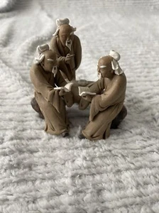 Arte bonsái chino Mudman 3 hombres lectura arcilla mate vintage - Imagen 1 de 11