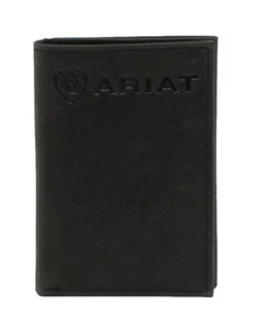 ARIAT Men's Black Leather Trifold Wallet with Debossed Logo - Picture 1 of 3