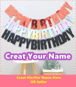 UK Personalised Name Hanging Letter Happy Birthday Bunting Banner Decoration - Picture 1 of 3