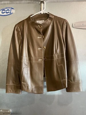 Chaqueta de cuero real marrón chocolate WORTH para mujer talla 12 Foto 1 de 4