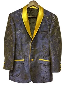 Retro Paris Blue Gold Tuxedo St. Nicolas Two Button Closure Jacket 32R - Picture 1 of 8